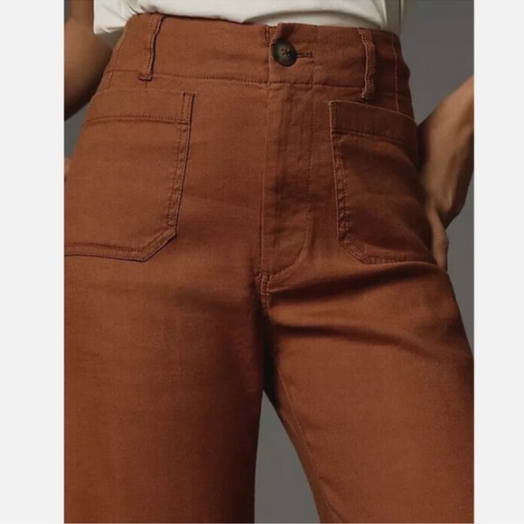 Anthropologie The Colette Linen Cropped Wide Leg Pants Maeve Brown 24 - Picture 3 of 11